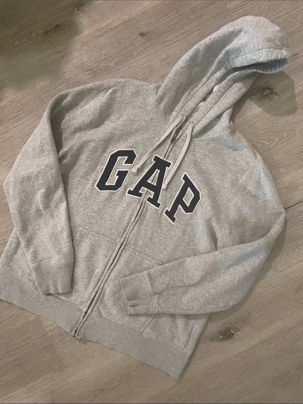 GAP Light Gray Full-Zip Hoodie with Navy Logo